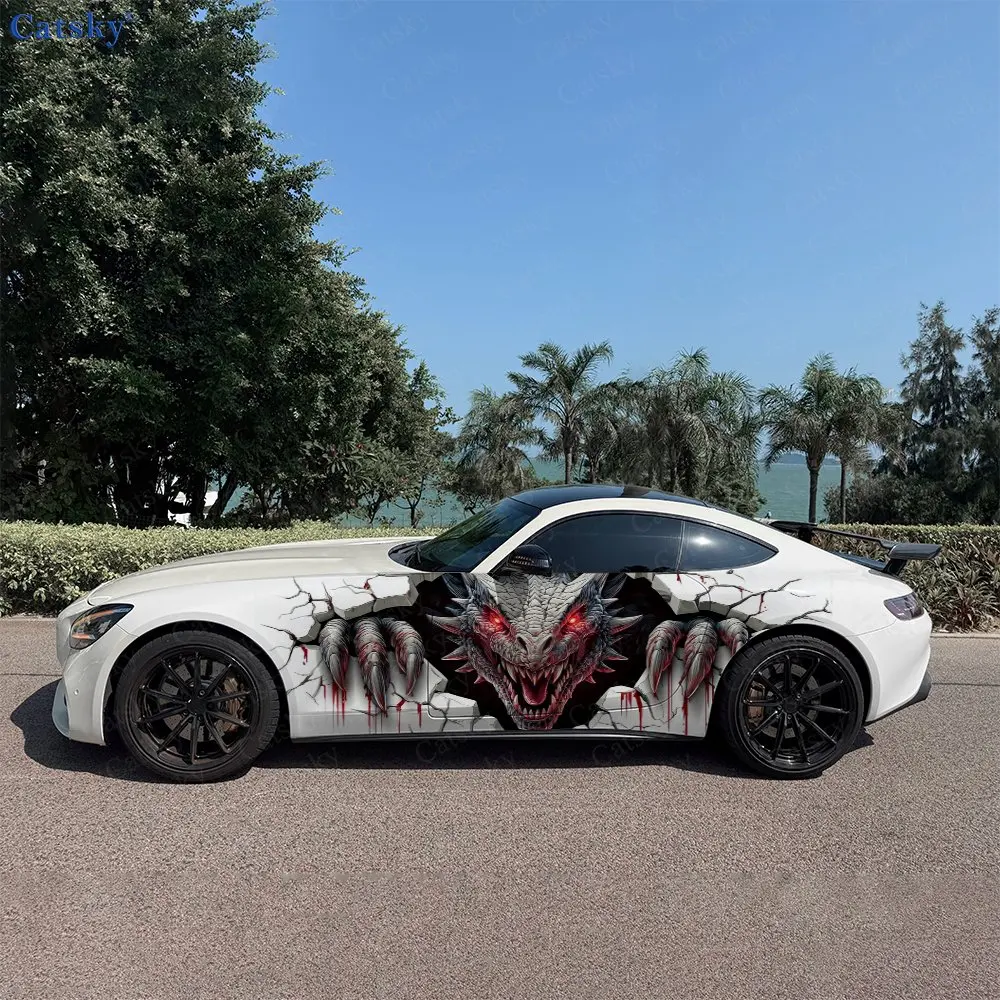 2pcs Wall-Breaking Blood Dragon Car Side Wraps, Self-Adhesive PVC Waterproof & Scratch-Resistant Stickers, Car Accessory Gift