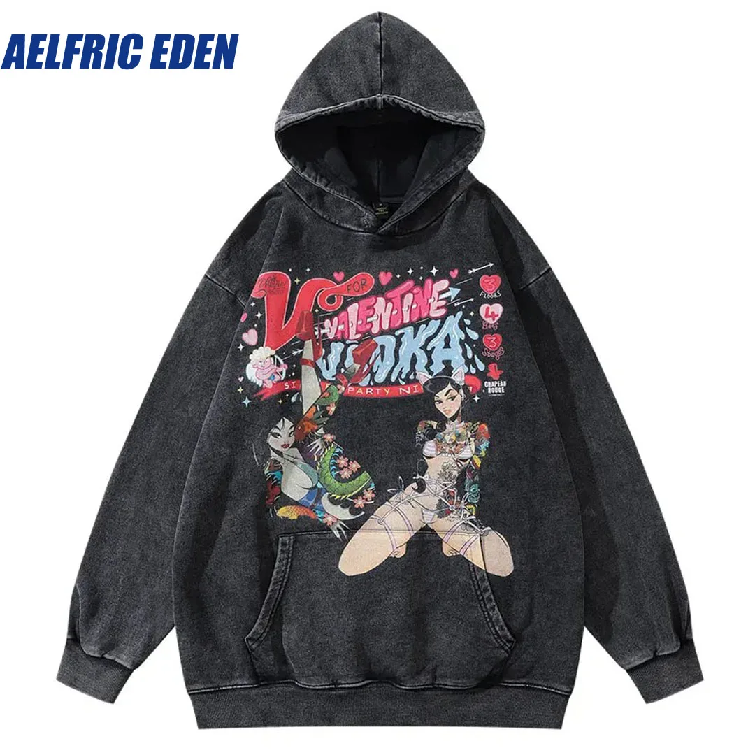 

Aelfric Eden Men Vintage Oversized Hoodie Y2K Japanese Cartoon Girl Graphic Hooded Sweatshirts Harajuku Punk Gothic Pullovers