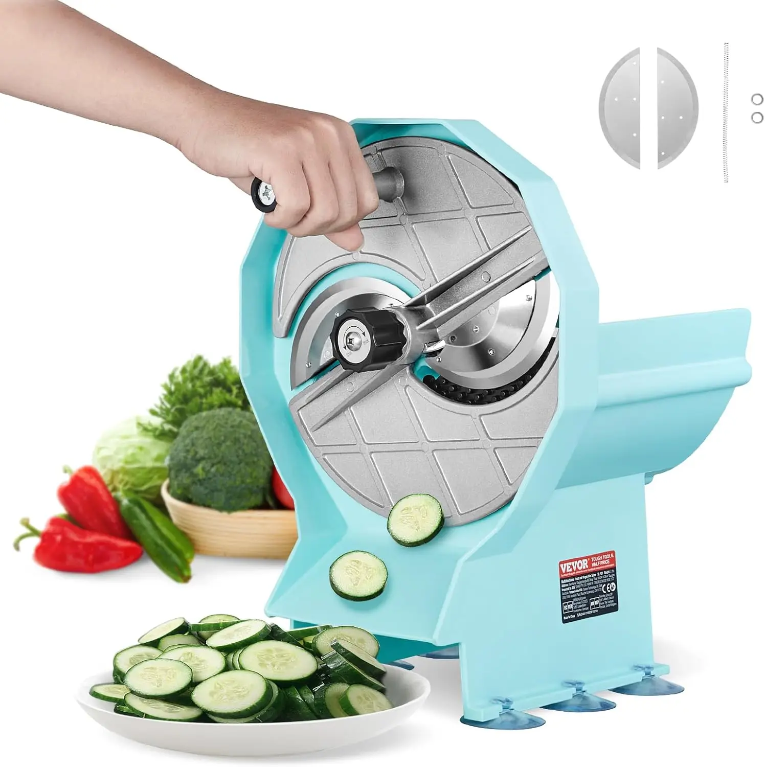

Adjustable Manual Vegetable Fruit Slicer, Stainless Steel Blade with Dual Feed Ports for Cucumber Lemon Tomato