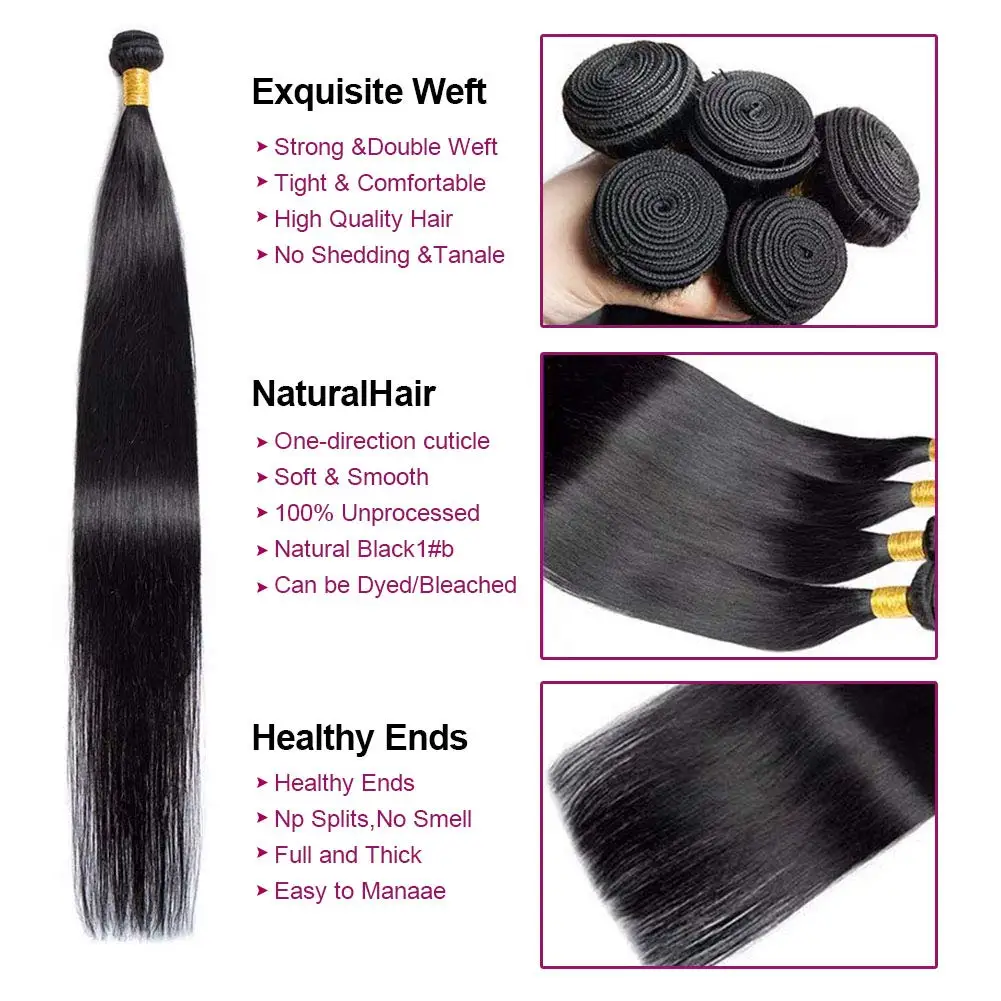 RAW Staright Human Hair Bundles 10--32inch Brazilian Straight Hair Weaves Bundles For Women Natural Brown Color Remy Human Hair