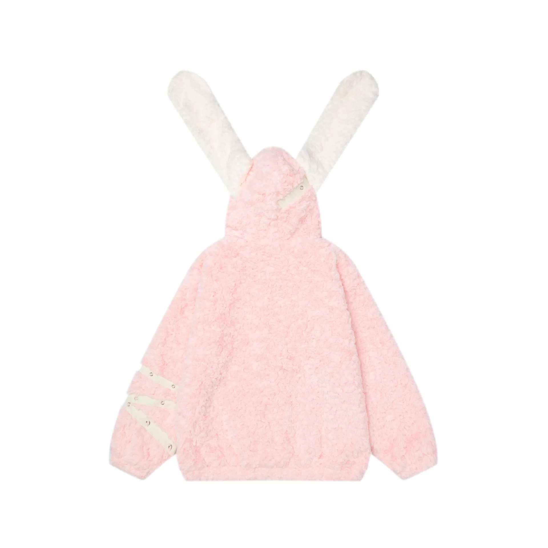 2025 Winter Sweet Cute Style Rabbit Ear Brown Wool Coat Loose Fluffy Soft Warm Casual Hooded Pink English Print Cotton Jacket