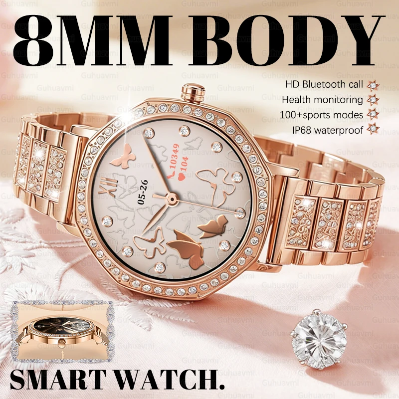 

8mm Ultra-thin Bluetooth Call Smart Watch Women Custom Dial Watches Sport Fitness Tracker Heart Rate Smartwatch For Android IOS