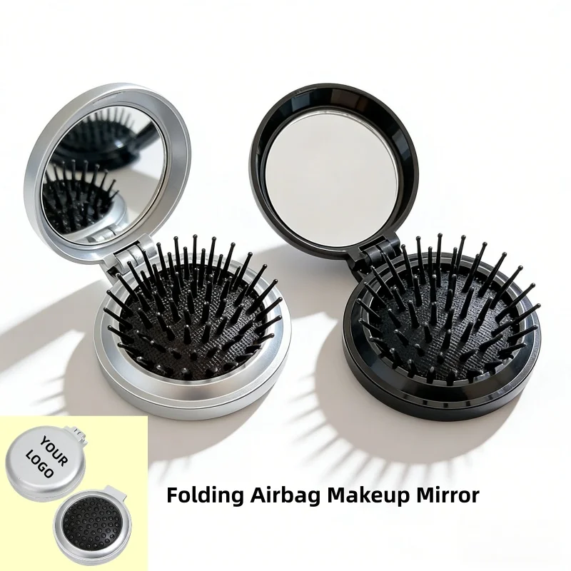 

【Logo Custom】50Pcs Customized Ins Style Silver Circular Folding Integrated Airbag Massage Comb Enterprise Customized Gift