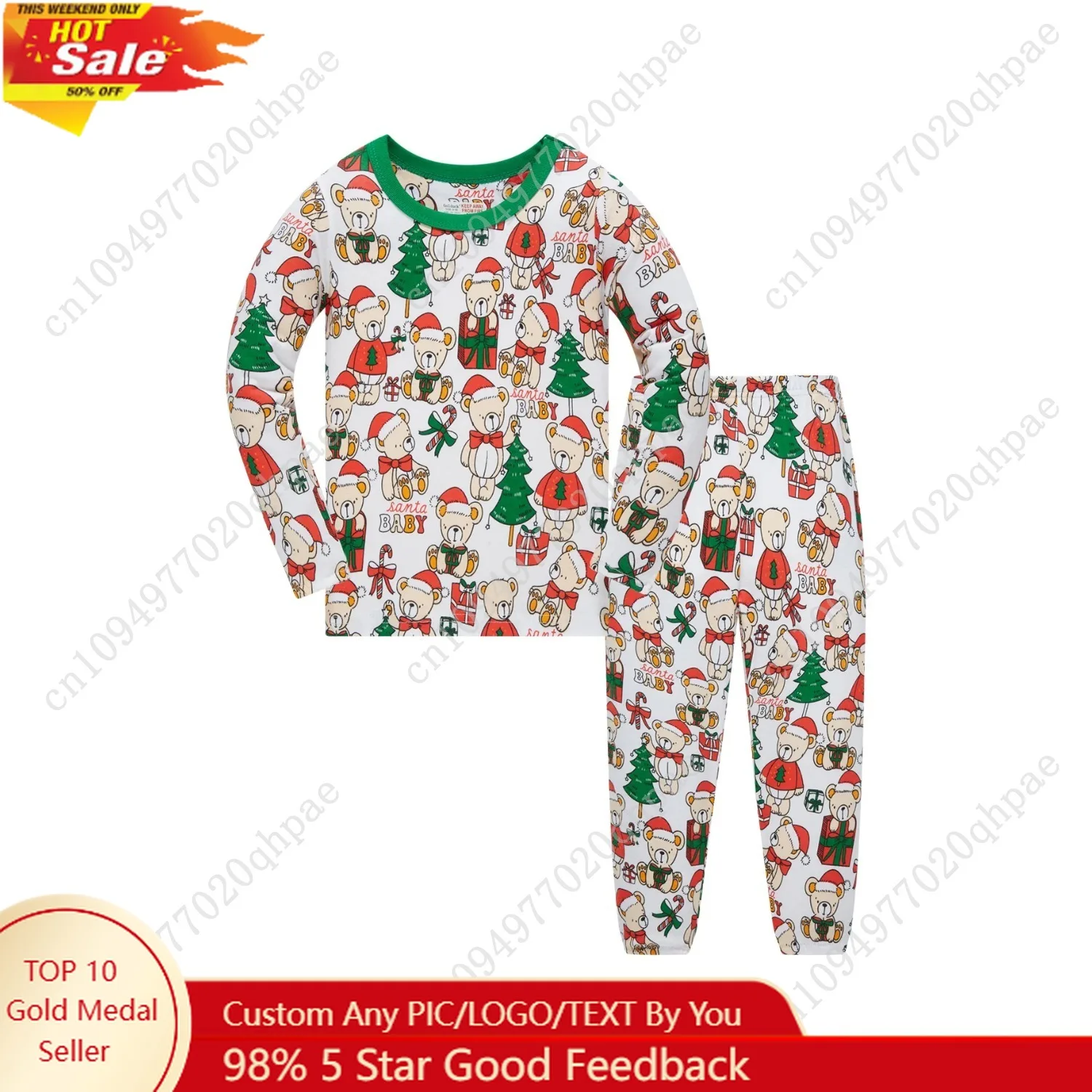 

Christmas clothes, 100% cotton children's sleepwear, long sleeved pajamas long pants set for boys and girls aged 1-8