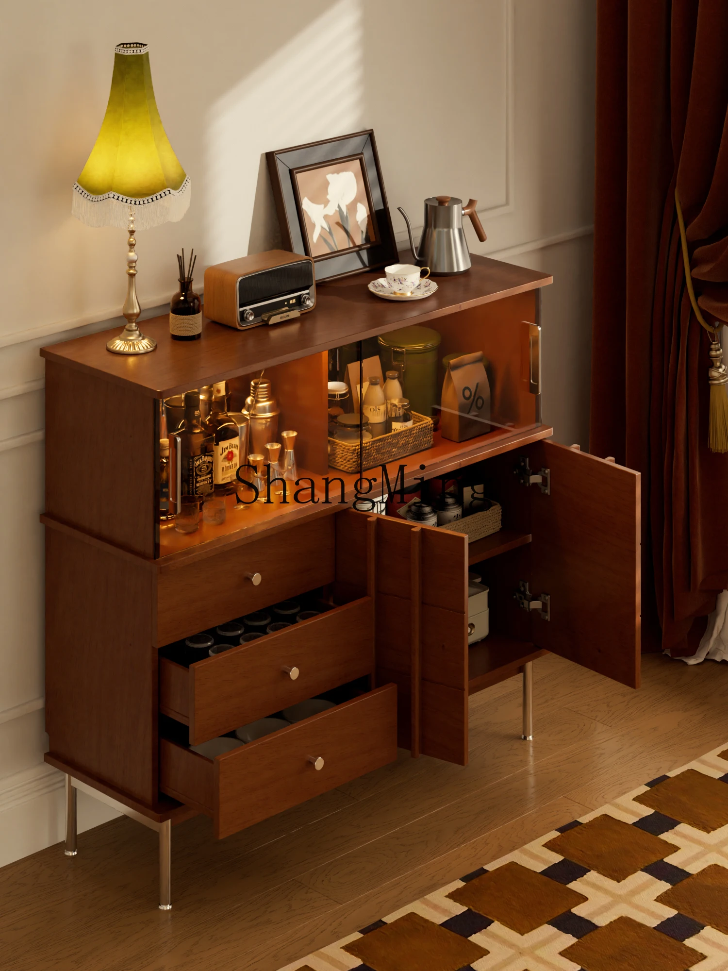 

CL solid wood dining side cabinet retro light luxury display cabinet living room coffee cabinet