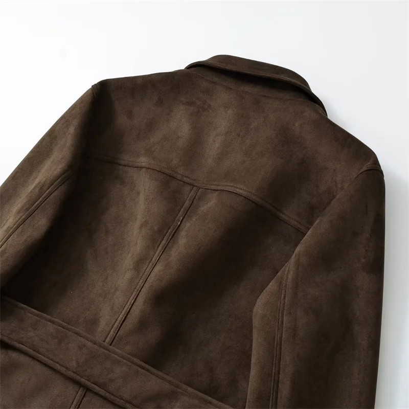 سترة نسائية كاجوال من جلد الغزال عالية الشارع مع حزام - مجموعة جديدة لخريف وشتاء 2025 #6