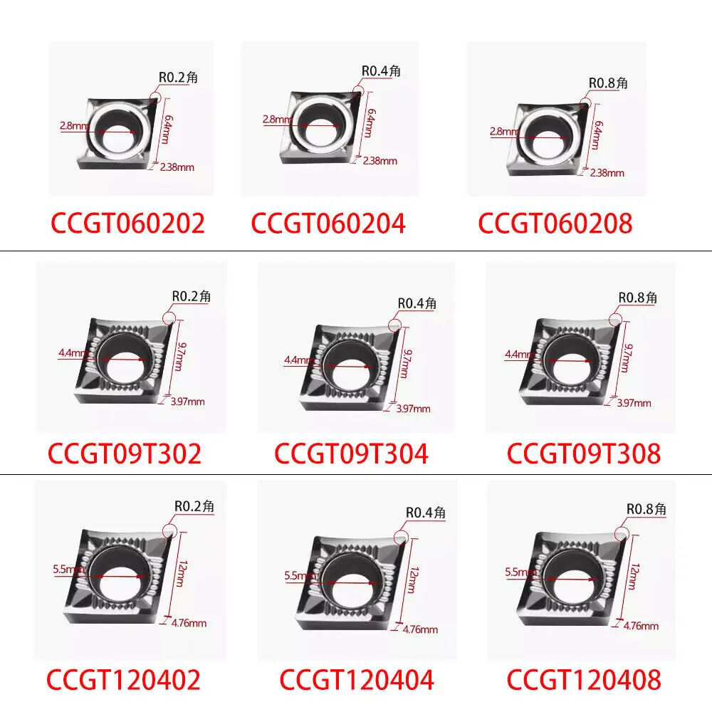 Inserções de Alumínio de Carboneto Lâmina de Torno de Metal Ccgt06 Ccgt09 Ccgt12 Ferramentas de Torneamento Ccgt 10 Pcs