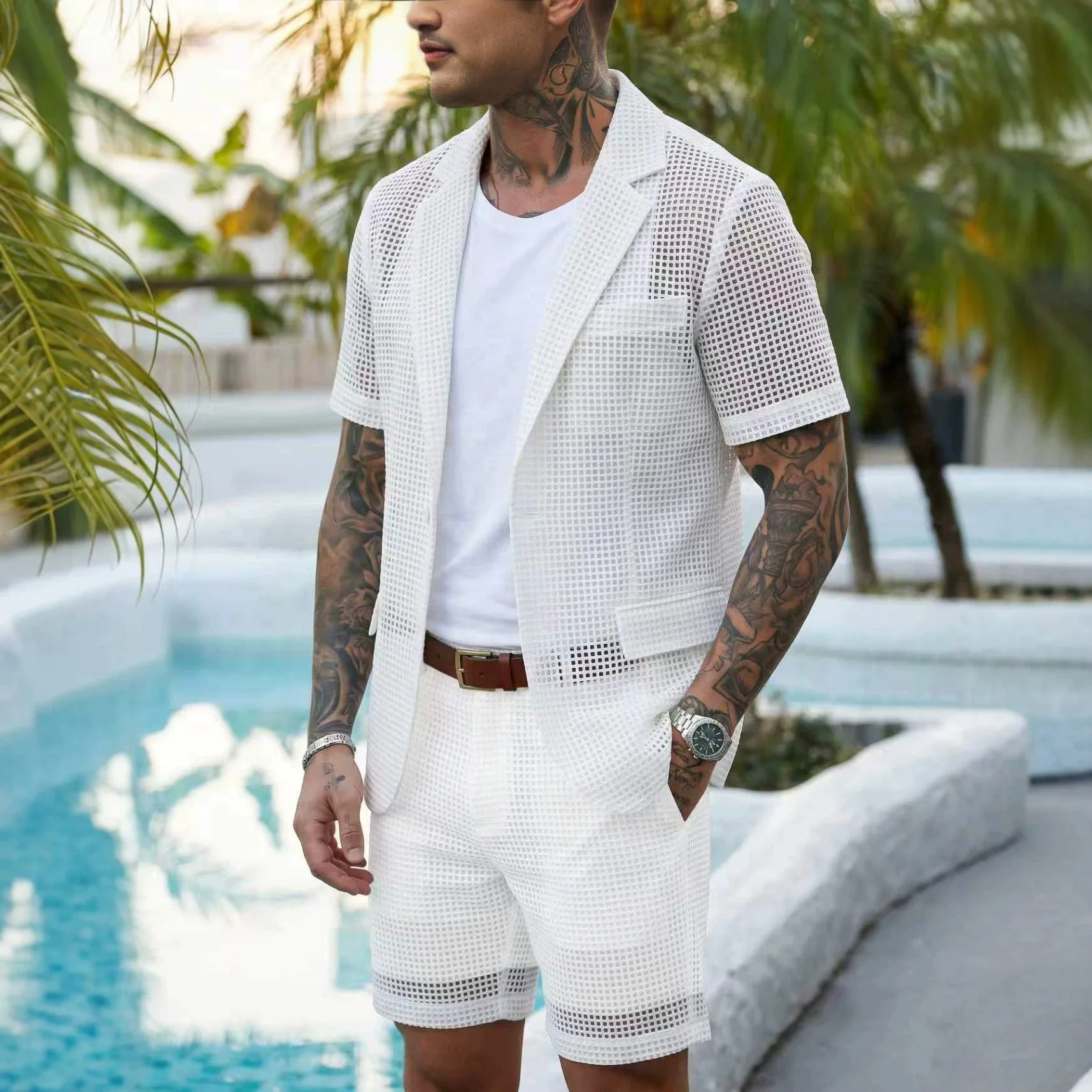 Men's Summer Mesh Suit Set Sho - Men Formal Wear Without Suit review and price