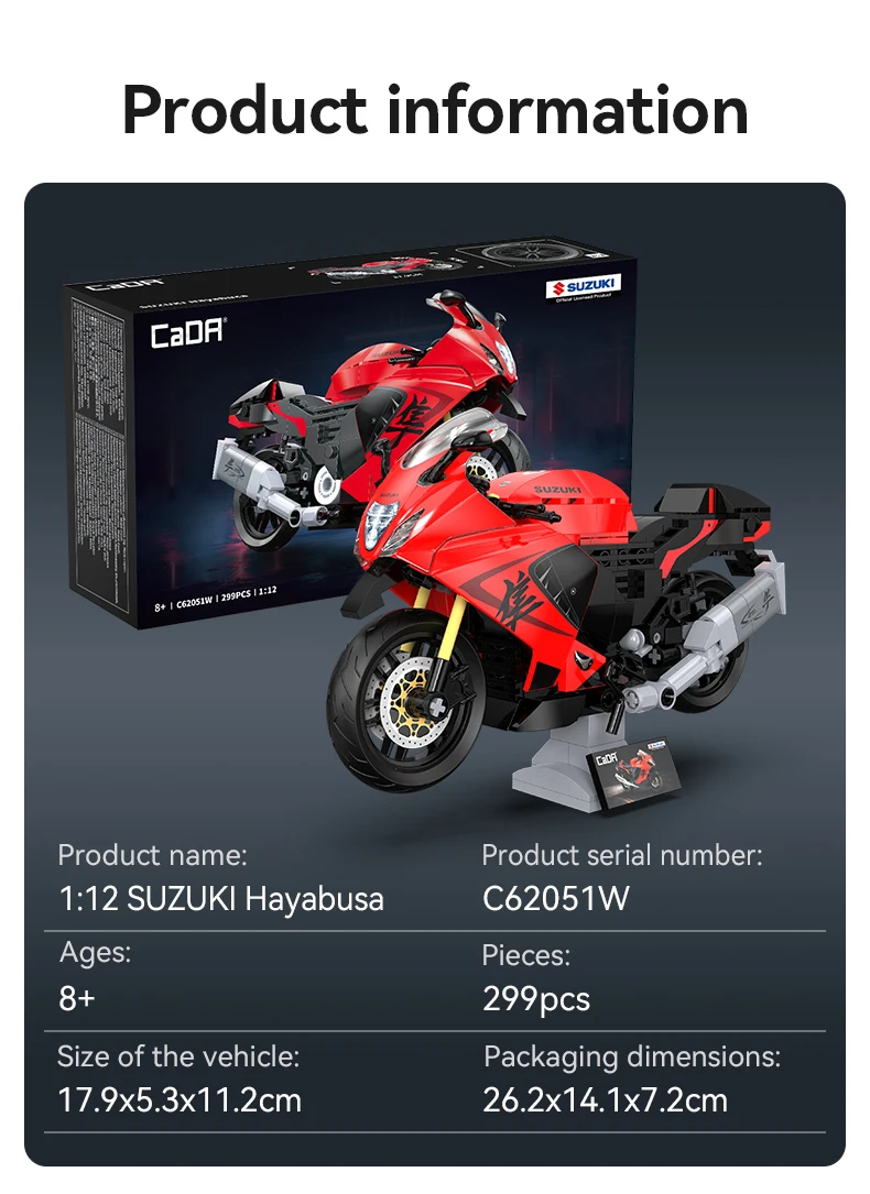 CaDA Officially Licensed Suzuki Hayabusa 1:12 Motorcycle Building