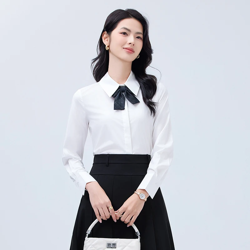 春の女性用青と白の通勤長袖シャツ、新しいハイエンド通勤プロの痩身フォーマルシャツ