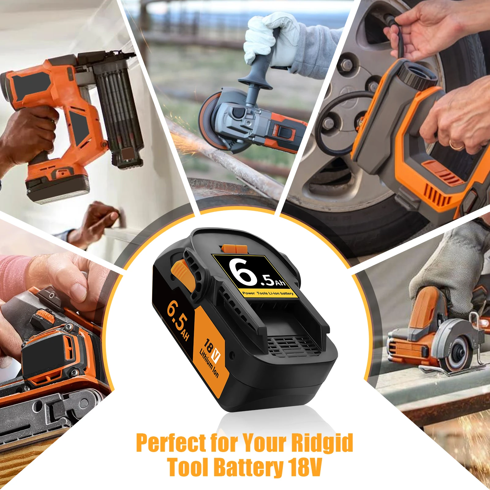 6.5AH ليثيوم أيون 18V لـ RIDGID R 840087   البطارية ر 840083   ر 840085   ر 840086   السعة 6.0/4.0ah سلسلة أدوات الطاقة القابلة لإعادة الشحن سلسلة AEG