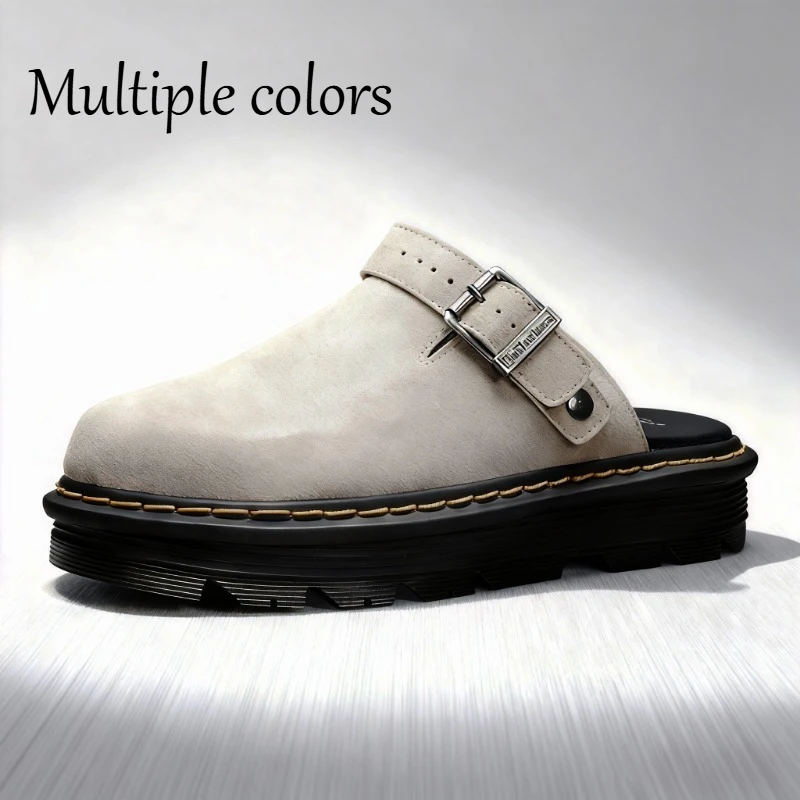 

New Men's Slippers Fashion Big Leather Casual Slippers Winter Half Slippers for Men Non Slip Beach Shoes Classic Clogs Shoes