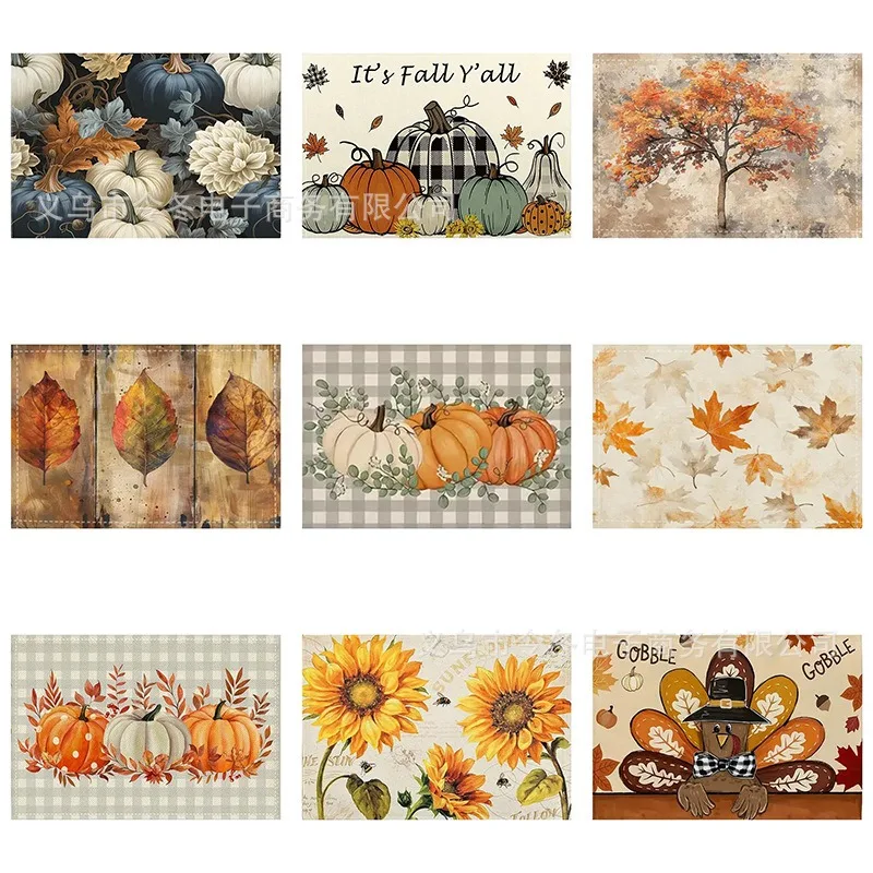 

Harvest Festival Placemat Pumpkin Maple Leaves Party Linen Tableware Kitchen Dinning TableMat Coffee Cup Pad Non-slip Decor