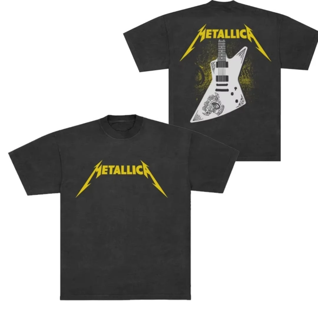 ميتاليكا على الوجهين الغيتار الجرافيك الرجال غسلها عارضة أعلى المعادن الفرقة مريحة اليومية الشارع الشهير الرجال تي شيرت أعلى