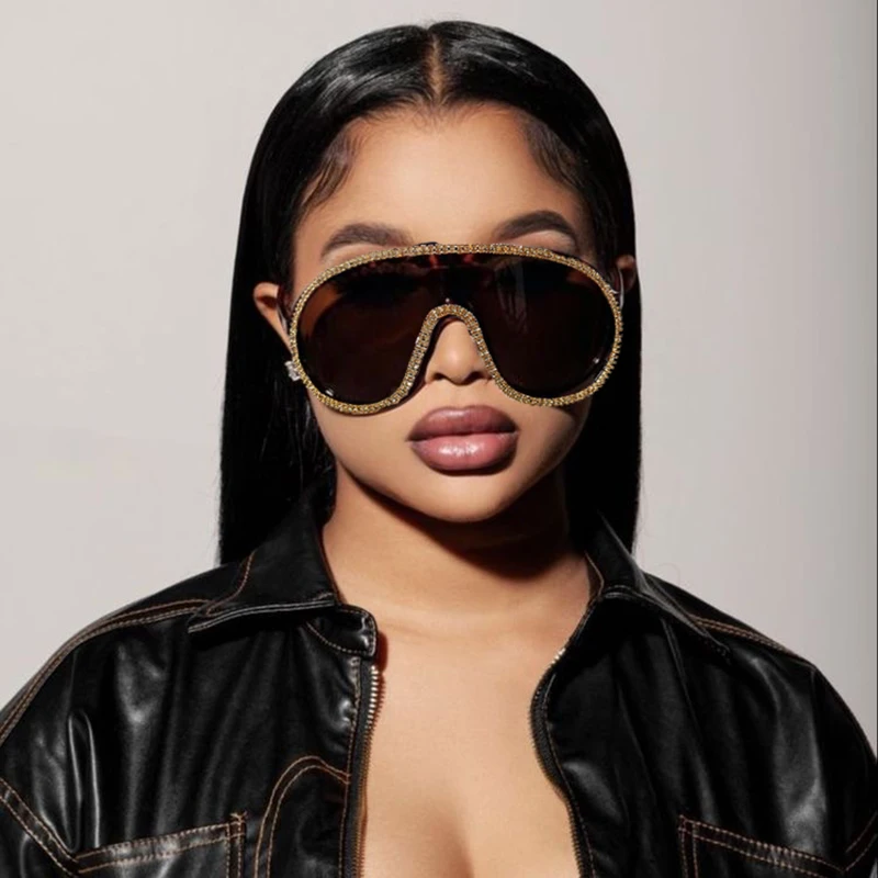 Oversized One-Pieces Diamond Yellow Sunglasses Luxury Designer Women Shades Sun Glasses For Summer Beach Lentes de sol mujer image 5