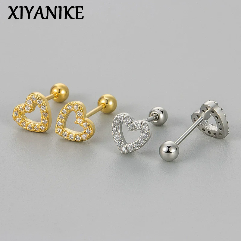

XIYANIKE Korean Zircon Heart Ear Stud Piercing Earrings For Women Girl Fashion New Jewelry Gift Party Beach Vacation
