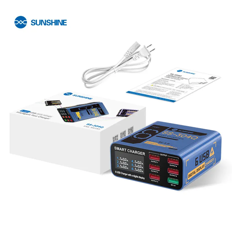 SUSNHINE SS-304Q 6-Port USB-Digitalanzeige Schnellladung QC3.0 Intelligentes Schnellladen für das Aufladen von Telefon-Tablet-Uhren – Detail 17