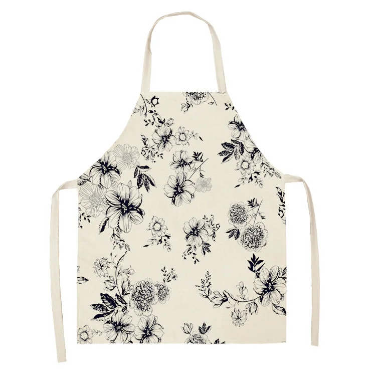 Cotton Linen Flower Floral Pattern Women Apron for Home Decorative Kitchen Restaurant Cooking Bib Aprons  55x68cm