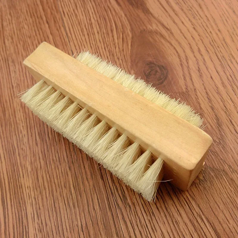 Nail Art Trimming Bristle Brush Wooden Double Sided Handle Nylon Bristle Manicure Pedicure Scrubbing Nail Bath Brush