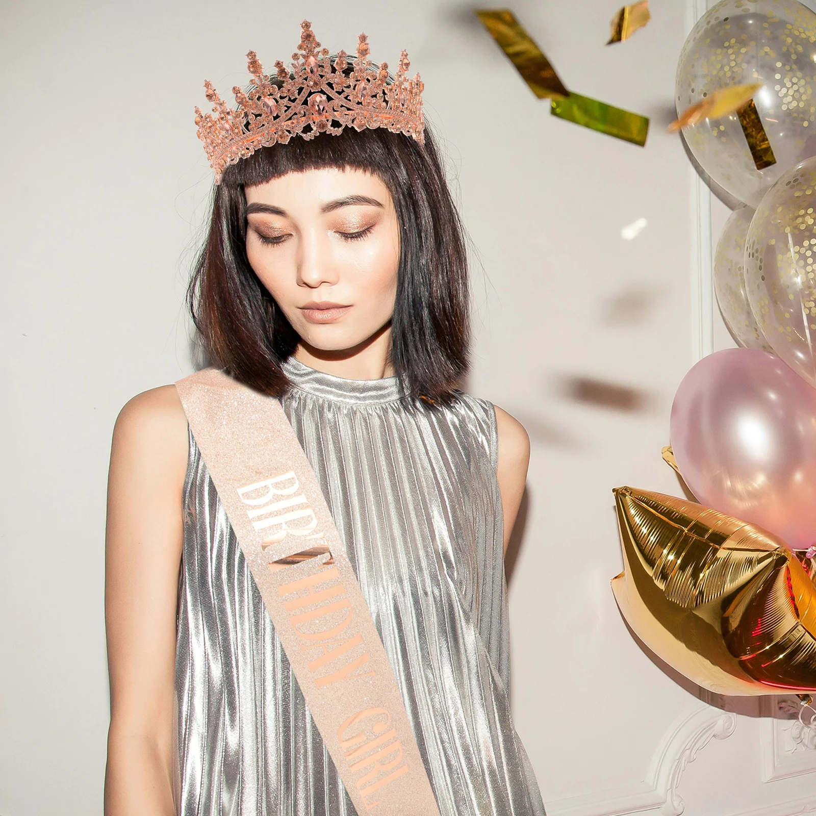 

1Set Crystal Birthday Crown and Sash Soft Comfortable Birthday Party Accessories for Women Girls Moms Daughters Sisters