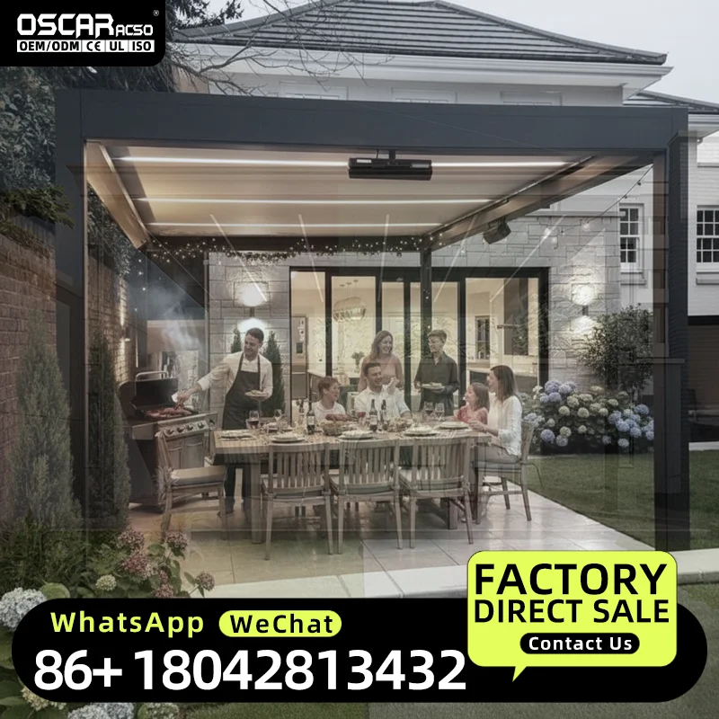 3x3 3x4 4x4 4x6 4x8 Modern Outdoor Motorized Louvered  Waterproof Exterior Powder Coated Aluminium Patio Structure Suitable for