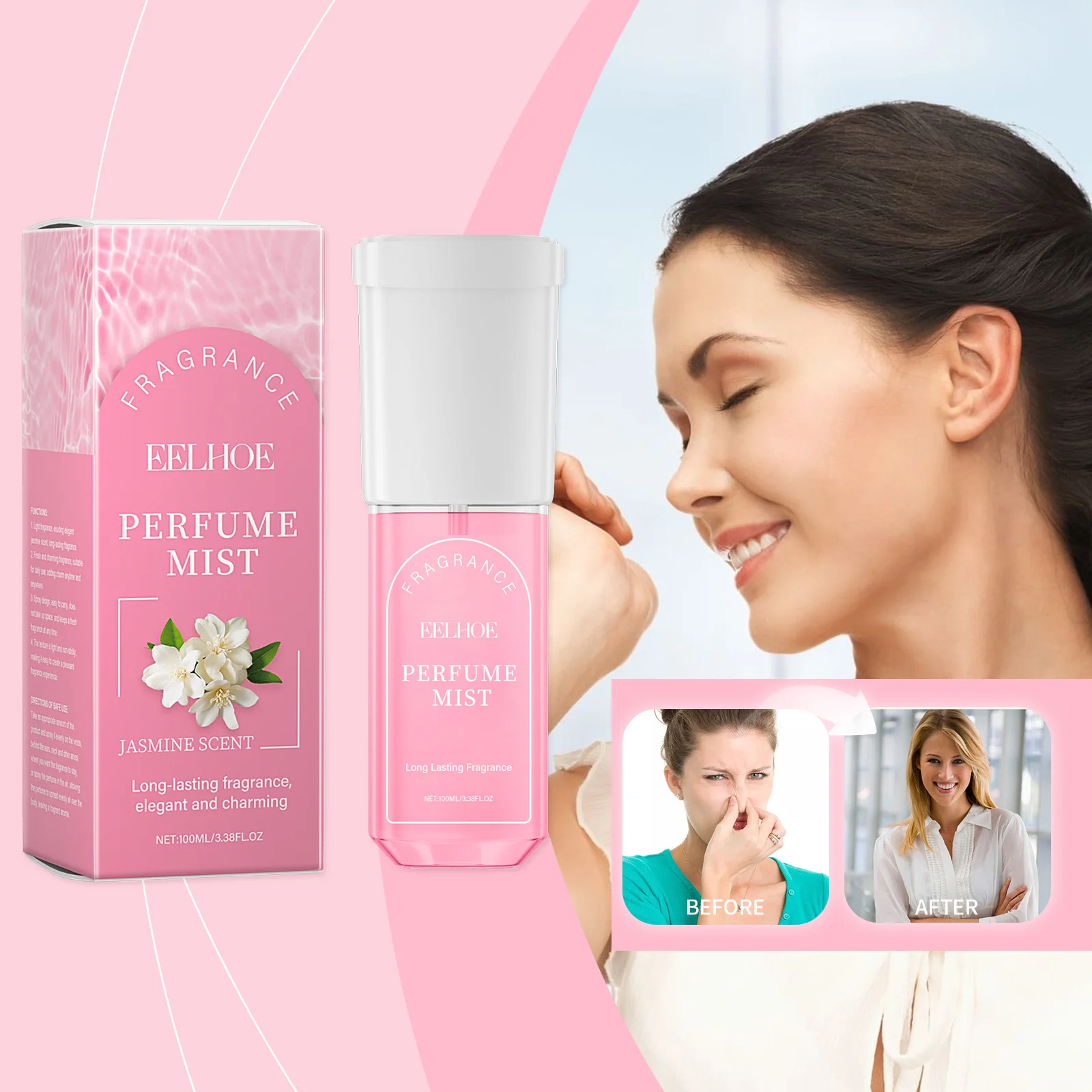 Brasilianisches Jasmin-Körperparfümspray für Frauen, langanhaltender, weicher Duft, natürlich, frisch, nicht fettig, elegante Düfte, 3,4 Fl.Oz