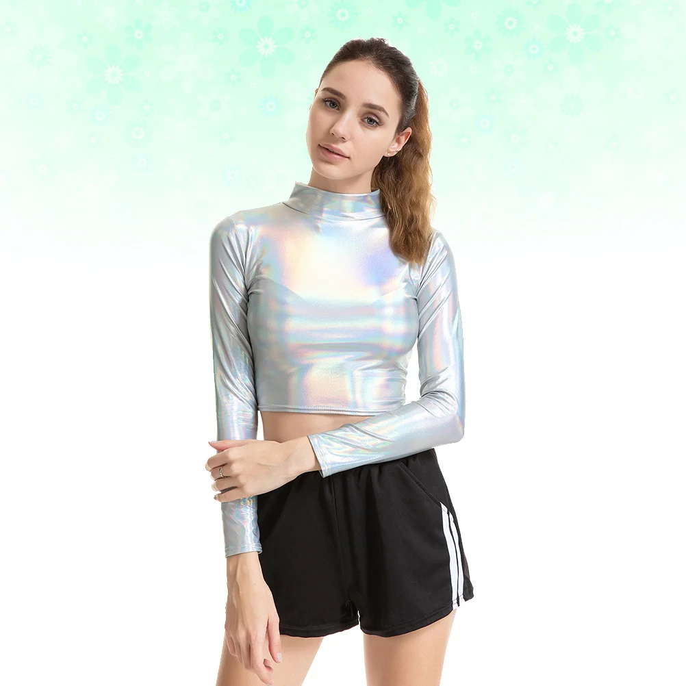 Patent Shiny Bustier Performance Clothes Colorful Long Sleeve Costume Nightclub Cosplay Woman Size Xl Women Bustier