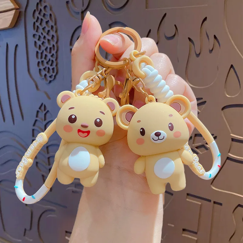 Cartoon Khaki Hip Hop Butter Bear Doll Key Chain Bag Pendant Cute Smile Big Ears Pink Bear Animal Keychain Women Car Bag Keyring