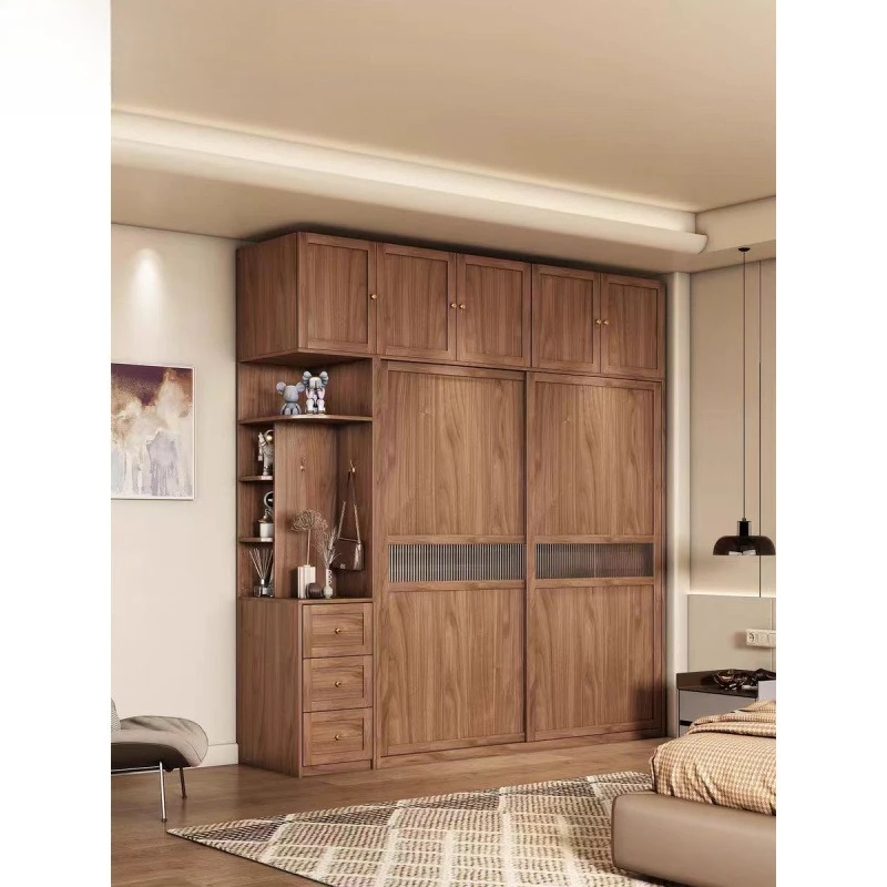 Master Bedroom Walnut Cabinet Wardrobe Sliding Door Solid Wood
