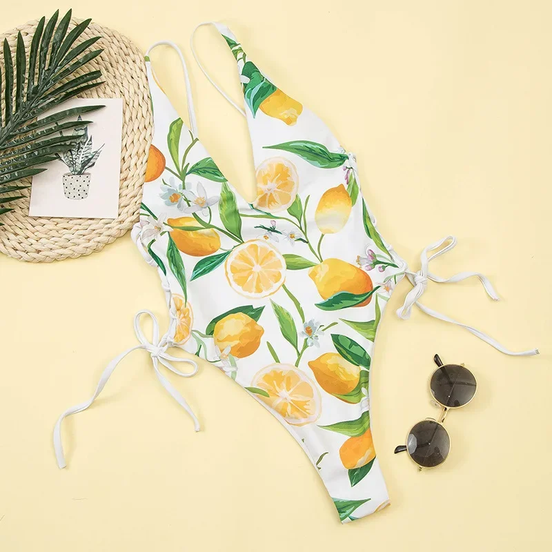 Bañador de una pieza con estampado para mujer, ropa de playa Sexy, Monokini con realce, traje de baño de moda, 2023