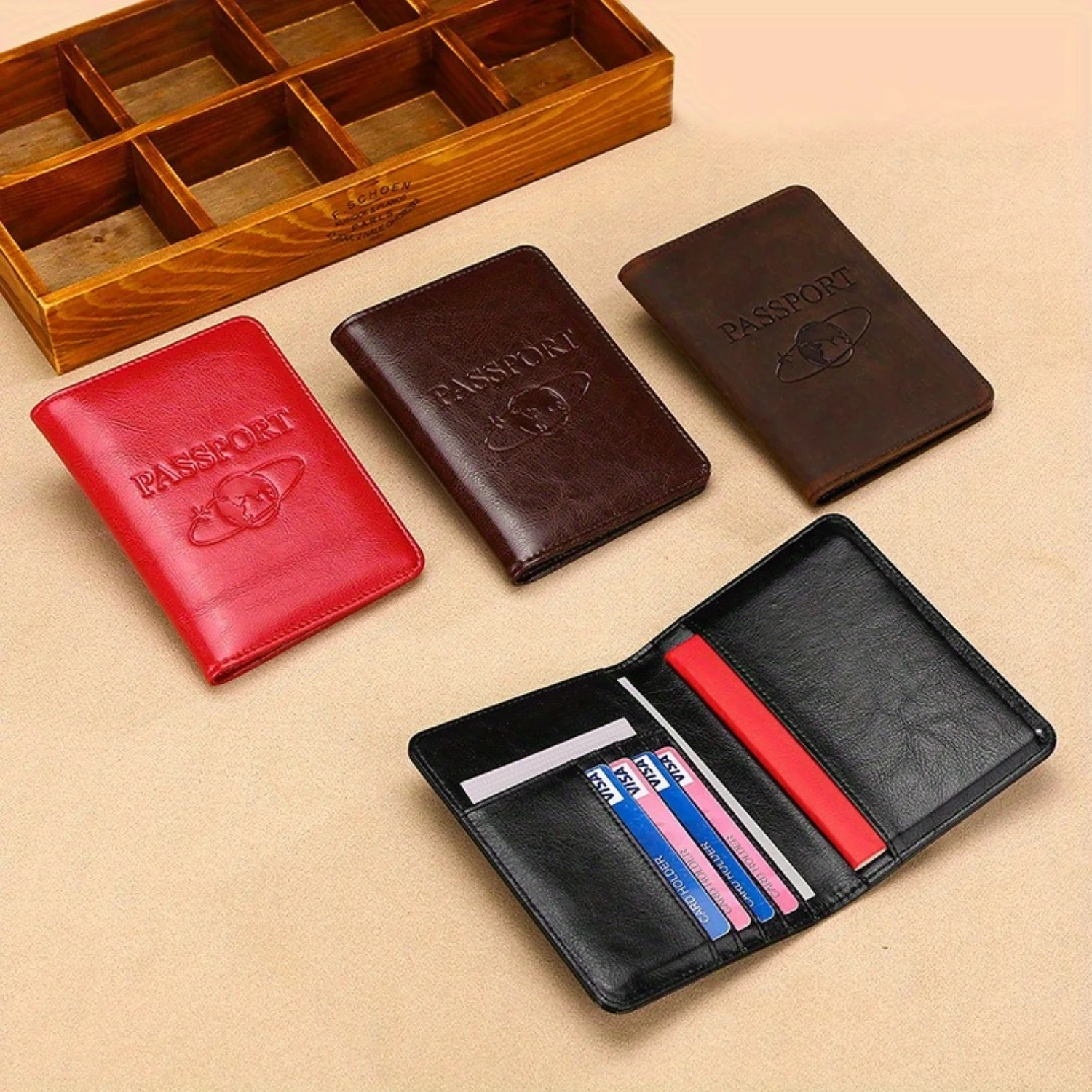 

1pc Men's RFID Passport Card Holder, Multi-functional Cowhide Travel Wallet - Securely protect your passport and cards on the go