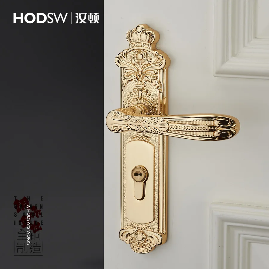 European Style Full Copper High Quality Door Lock Bedroom Silent Security Door Lock Indoor Deadbolt Lock Home Kitchen Hardware