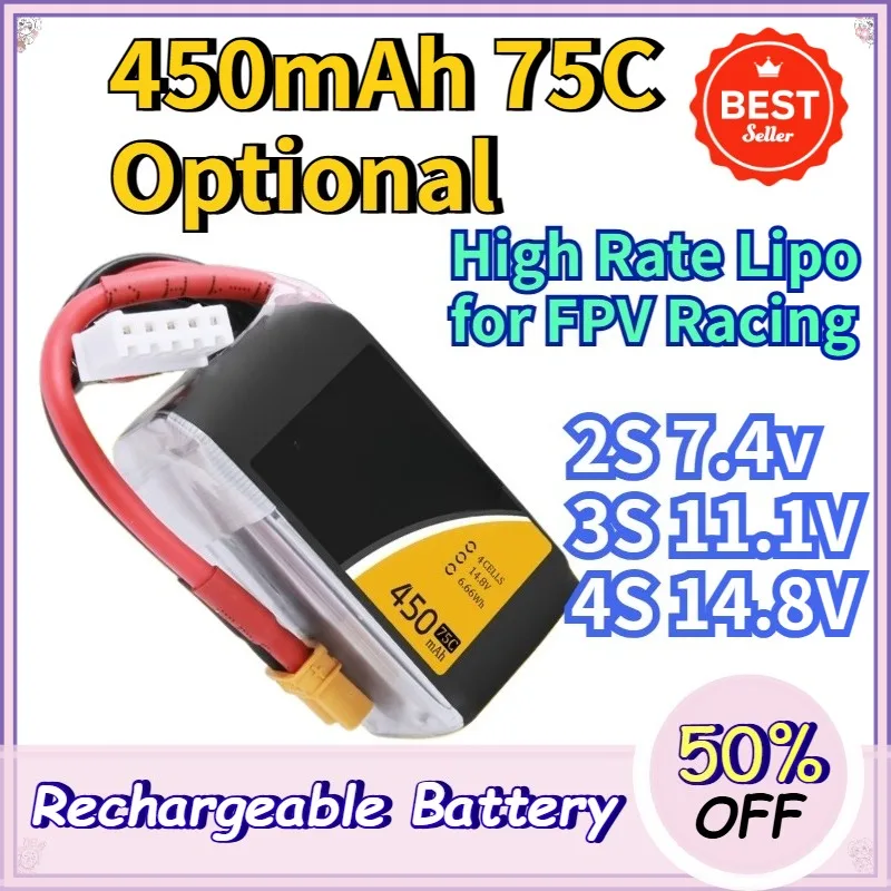 75C 450mAh 2S 3S 4S Lipo Battery Pack High Rate for RC Helicopter Quadcopter FPV Racing Drone Parts Drones Battery with XT30