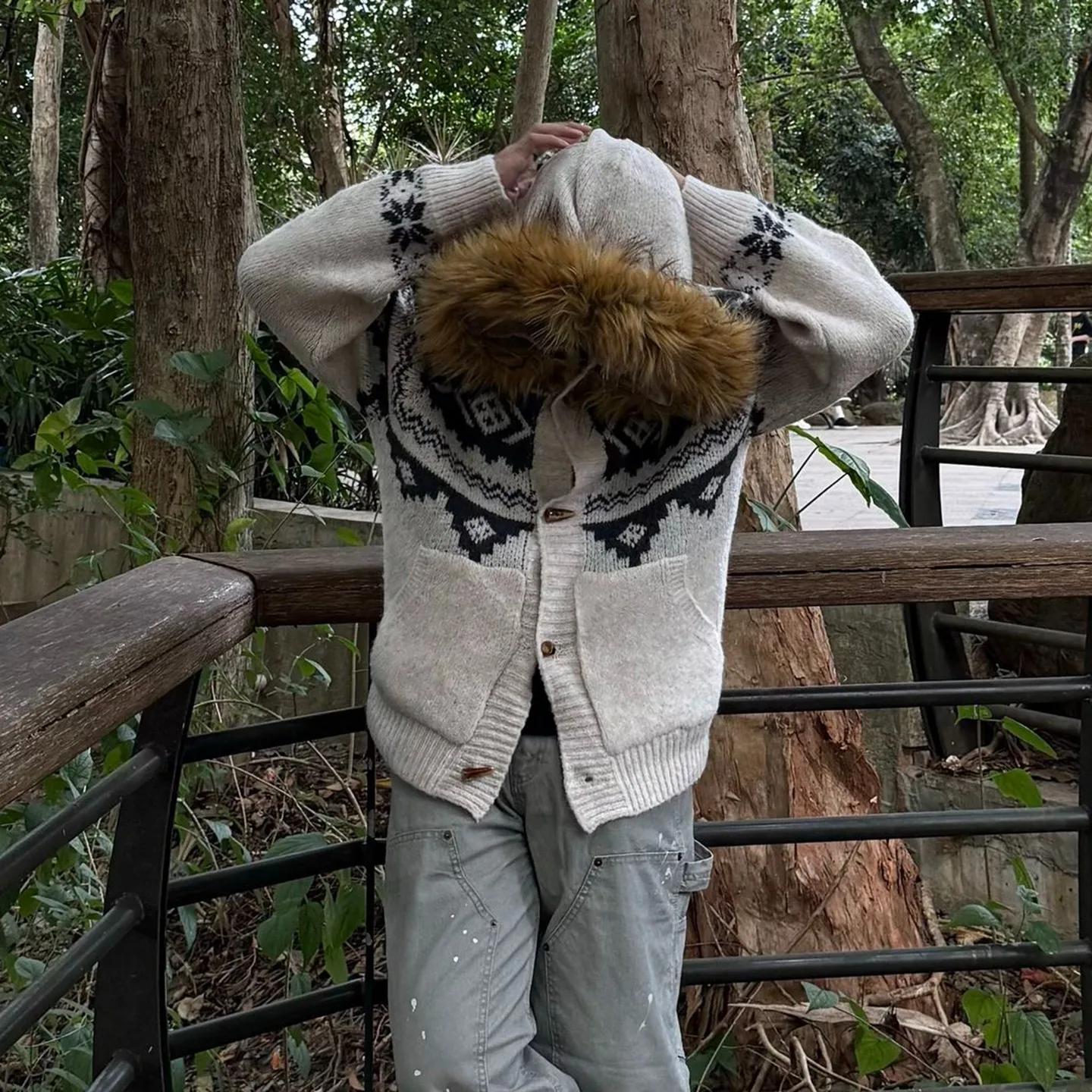 

Мужское свободное зимнее повседневное пальто American Sle с капюшоном и воротником, утепленное, из полиэфирного волокна, с узором Fair Isle