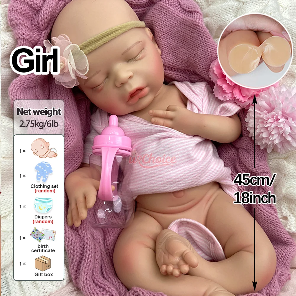 18 Polegada premium personalizado silicone reborn boneca hiper realista silicone recém-nascido reborn menina para coleção artista modelo colecionável