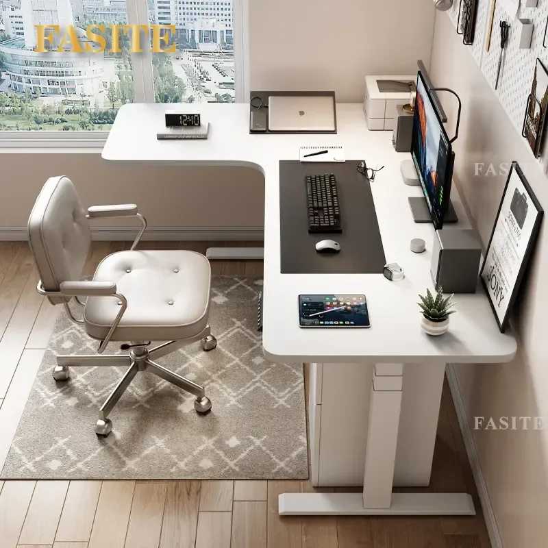 For L Shaped Corner Electric Standing Desk Height Adjustable Computer Workstation Home Office Ergonomic Lift Table
