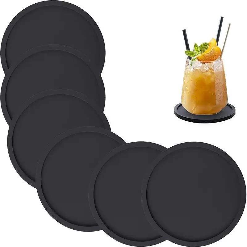 Large Black Non-Slip Silicone Drink Coasters Set - Anti-Stain Heat Resistant Cup Mats for Outdoor Drinks