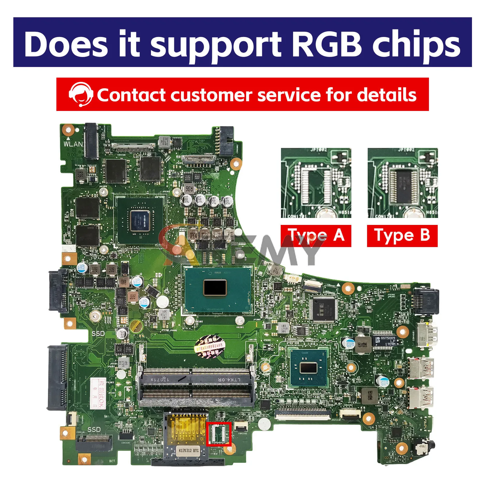 GL553VD Laptop Motherboard For ASUS FX53V GL553VE GL553V ZX53V Mainboard I7-7700HQ I5-7300HQ GTX1050 GTX1050ti RGB-KB 100% Test