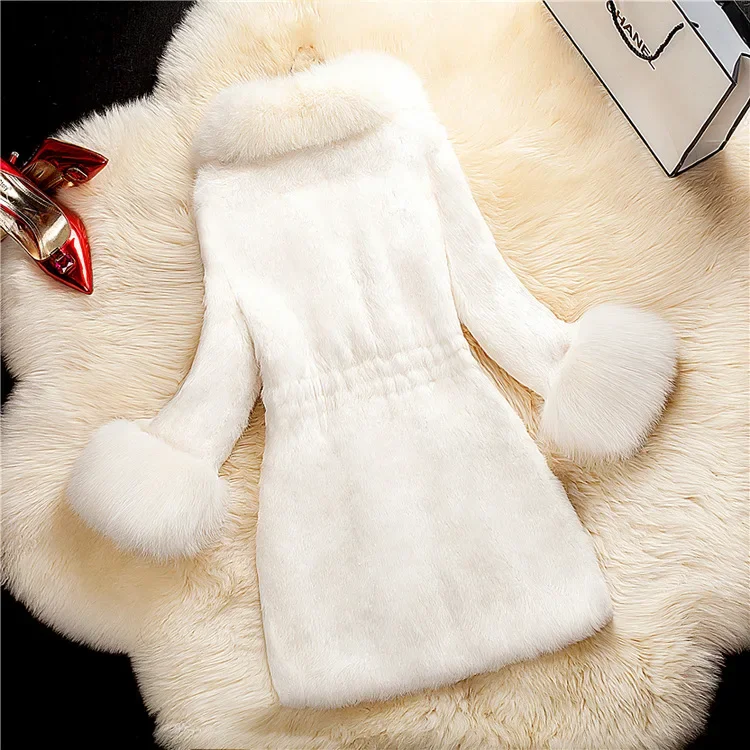 Faux Fur Coat for Women's Fashion High-end Faux Rabbit Fur 2024 New Women's Coat Medium Length New Large Fur Collar Jacket Women