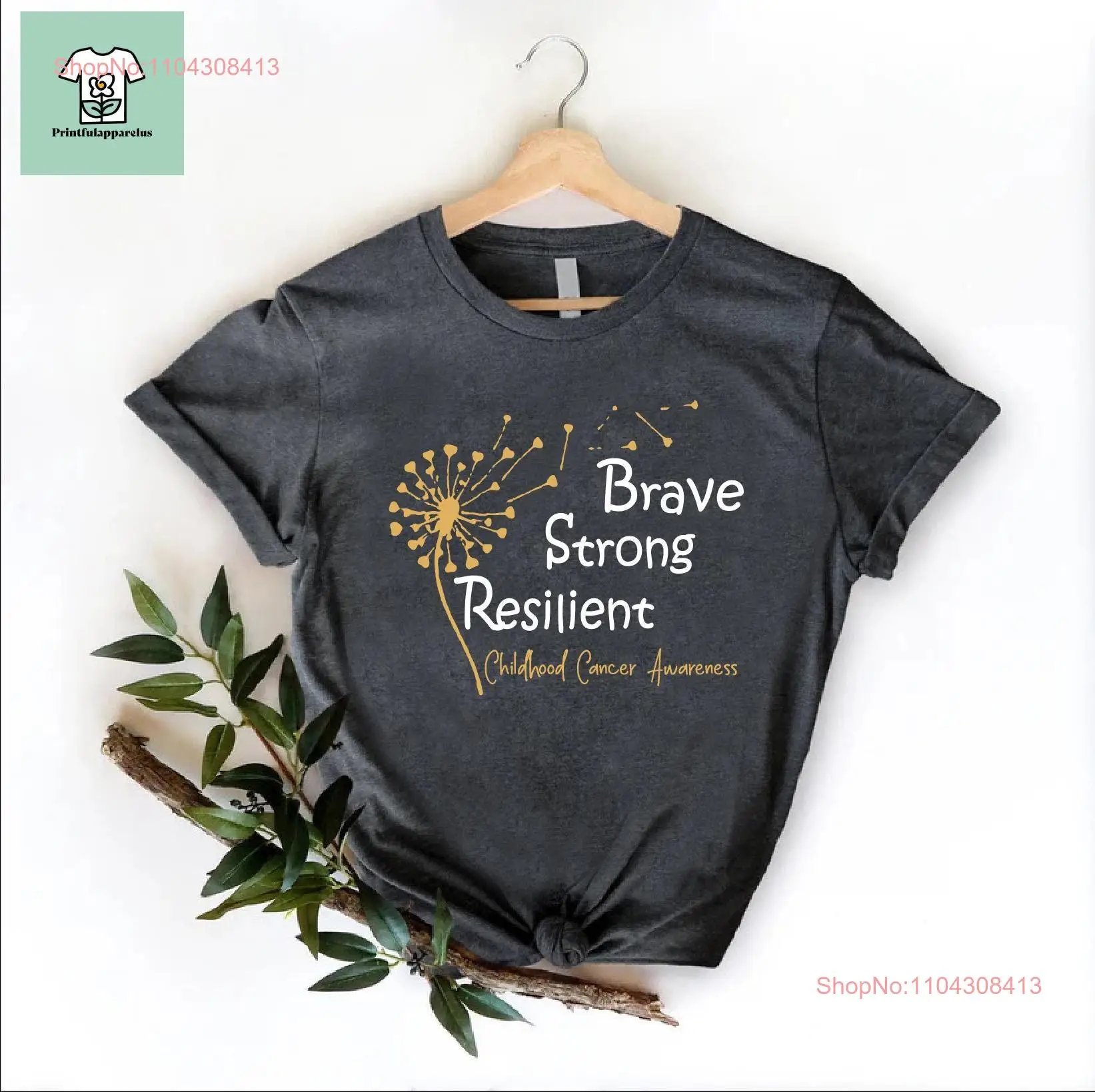 Childhood Cancer Awareness T Shirt Gold Ribbon Dandelion Brave Strong Resilient Motivational  long or short sleeves