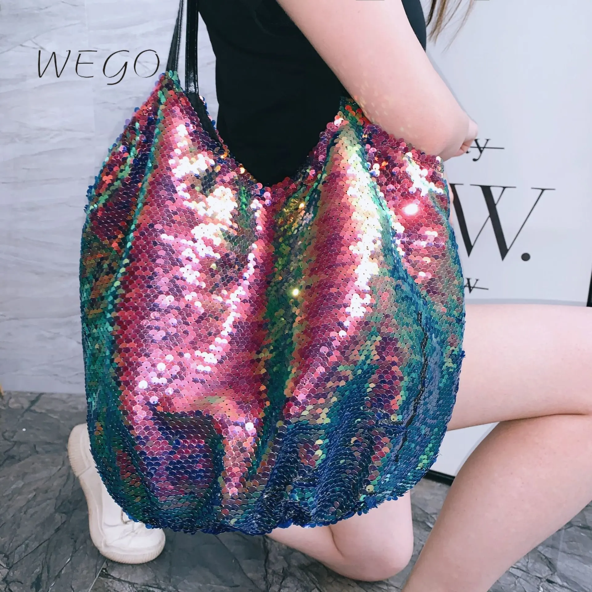 Fashion Sequin Handbags One-shoulder Diagonal Handbags Simple Cloth Bags Large Capacity Women\'s Bags