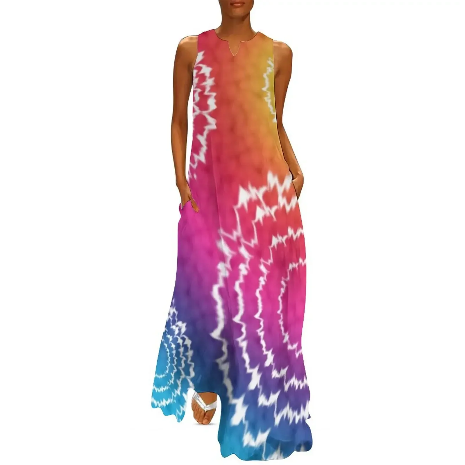 

Rainbow TieDye Long Dress wedding guest dress 2025 party dresses women cocktail dresses Summer women's clothing Dress