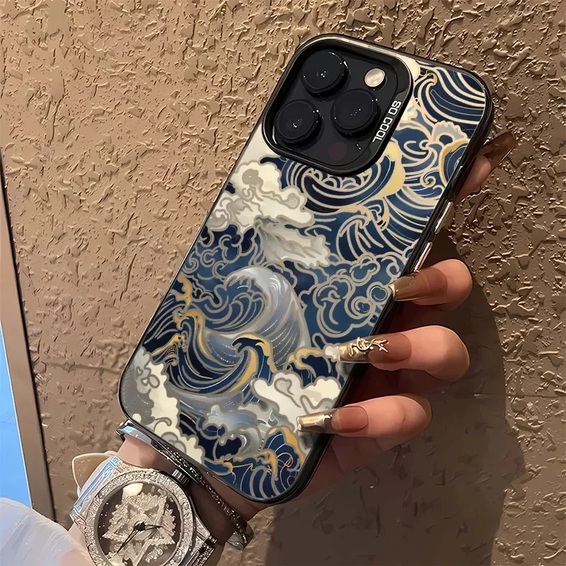 Ukiyo-e Ocean Waves CreativeสําหรับiPhoneกรณี 16 15 14 13 12 11 Pro XR XSสูงสุด 7 8 Plusโทรศัพท์กันกระแทกนุ่มY2K INSสาวฝาครอบ