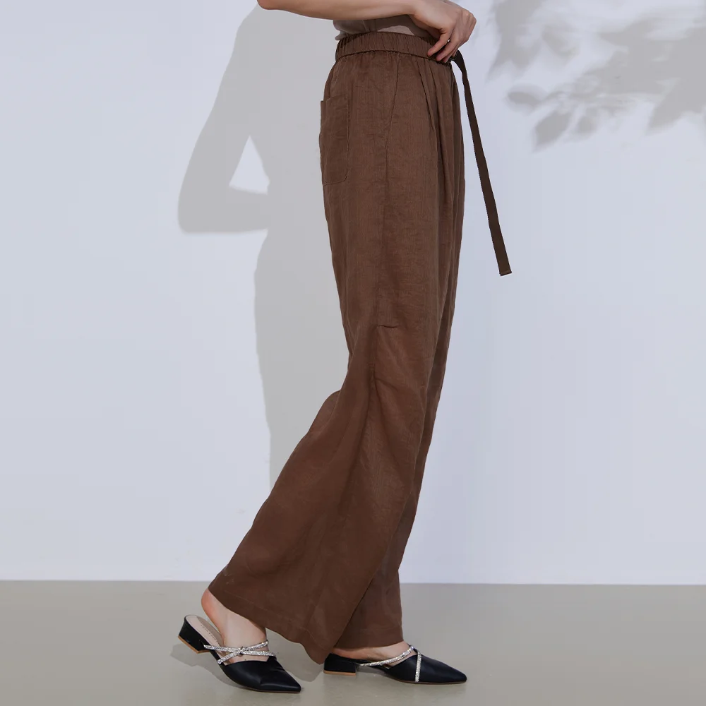 K2163W Luxury Women\'s Clothing 100% Pure Linen Pants Ladies High Quality Loose Summer Ramie Trousers