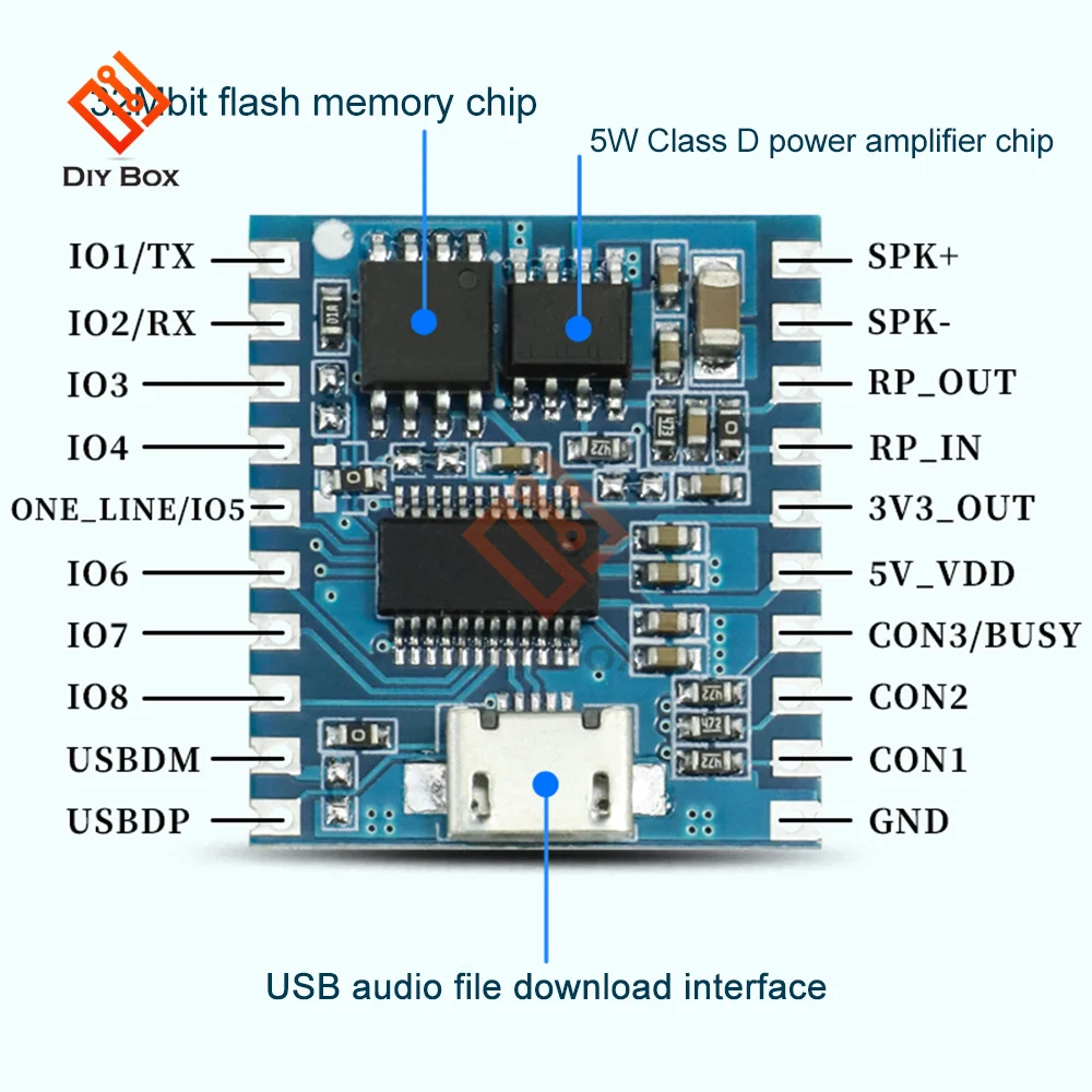 SV19R Voice Playback Control Module One-To-One Trigger Serial Port Control Segment Trigger MP3 Onboard Storage 3.7-5V