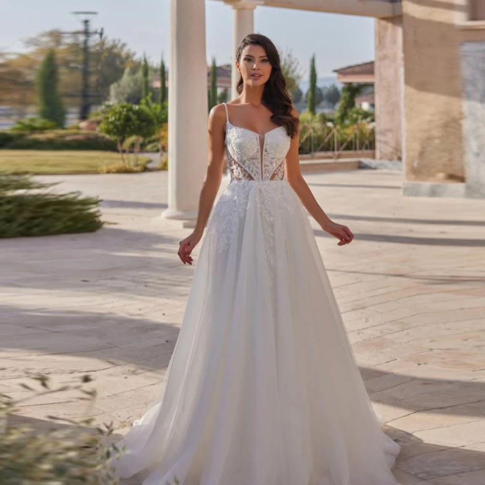 

Sweetheart Collar Women Wedding Dresses Sexy Spaghetti Straps A-Line Bride Gowns Floor Mopping Ball Vestidos De Novia Customized