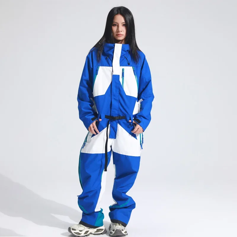 

2025 New One Piece Ski Suit Women Outdoor Double Board Windproof Breathable Warm Skiing Suits Men Sports Loose Hooded Ski Jacket