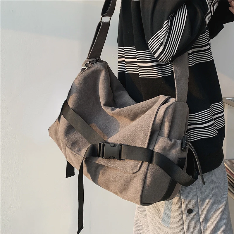 High-capacity Vintage Men Casual Messenger Bags All Match Y2k Aesthetic Women Shoulder Bag New Trendy Simple Handbags Crossbody