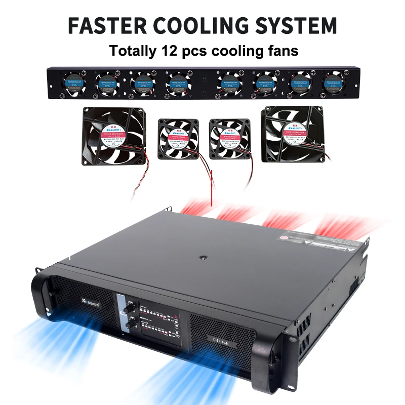 Entrega local atualizada 8 ventiladores traseiros DS-14K 2 canais amplificador subwoofer amplificador de 4000 watts
