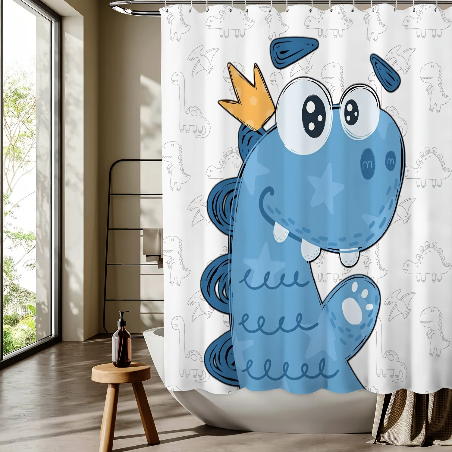 

Занавеска для душа с милым динозавром, водонепроницаемая, устойчивая к плесени занавеска для ванны с забавным дизайном, идеально подходит для декора детской ванной комнаты, идея подарка